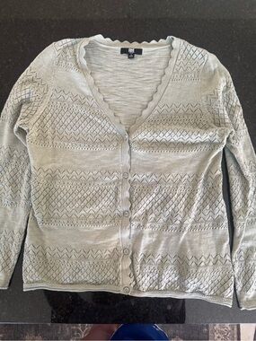 Frye Lightweight Scallop-Edge Pointelle Cardigan - Sage Green
